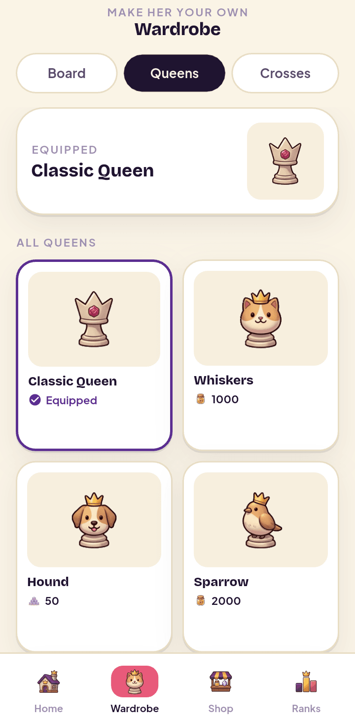 The Wardrobe — collectible queen skins